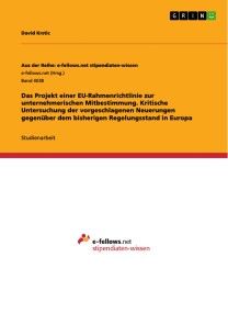 Das Projekt einer EU-Rahmenrichtlinie zur unternehmerischen Mitbestimmung. Kritische Untersuchung der vorgeschlagenen Neuerungen gegenüber dem bisherigen Regelungsstand in Europa Foto №1