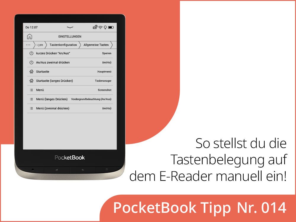 Wie stellt du die Tastenbelegung auf deinem E-Reader manuell ein?